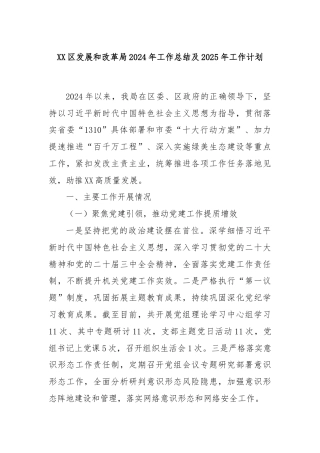 XX区发展和改革局2024年工作总结及2025年工作计划