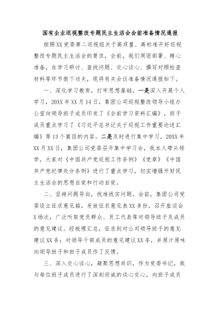 国有企业巡视整改专题民主生活会会前准备情况通报
