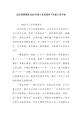 区应急管理局2024年度工作总结和下年度工作计划