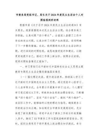 市商务局党组书记、局长关于2024年度民主生活会个人对照检视剖析材料