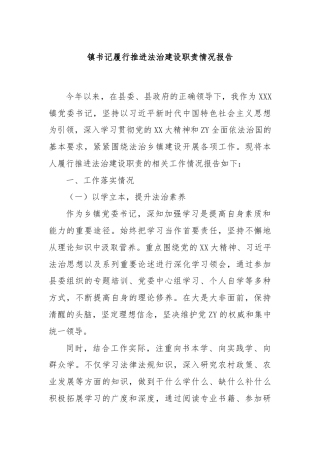 镇书记履行推进法治建设职责情况报告