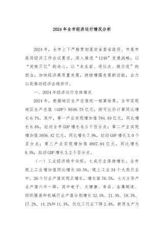 2024年全市经济运行情况分析