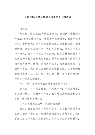公司2025年度工作动员部署会议上的讲话