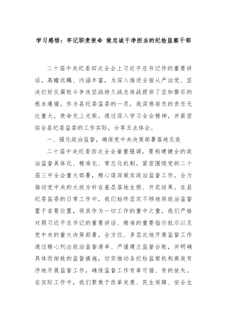 学习感悟：牢记职责使命 做忠诚干净担当的纪检监察干部