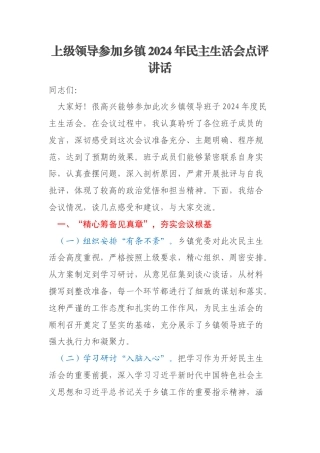 上级领导参加乡镇2024年民主生活会点评讲话