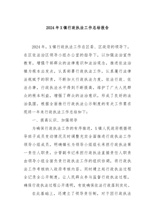 2024年X镇行政执法工作总结报告