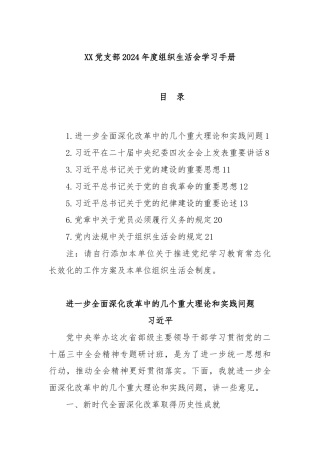 XX党支部2024年度组织生活会学习手册