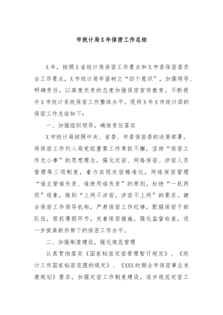 市统计局X年保密工作总结