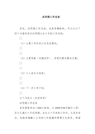 试用期工作总结