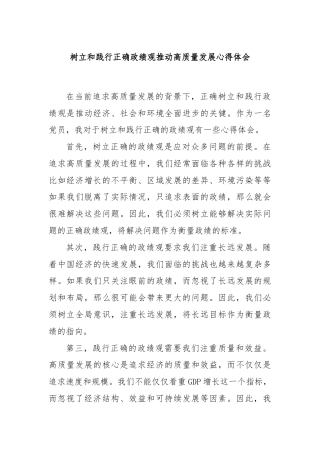 树立和践行正确政绩观推动高质量发展心得体会
