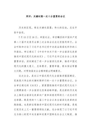 网评：关键时期一次十分重要的会议