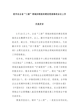 我市在全省“三新”领域妇联组织建设现场推进会议上作交流发言