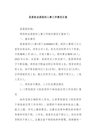 县委政法委组织人事工作情况汇报