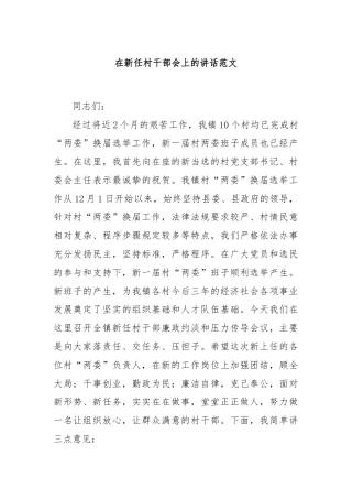 在新任村干部会上的讲话范文