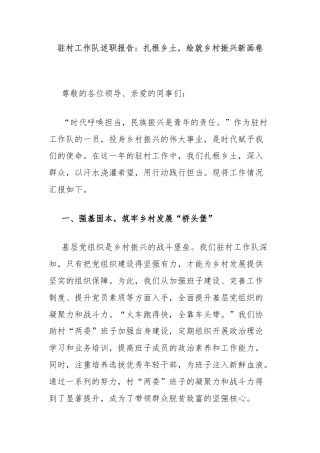 驻村工作队述职报告：扎根乡土，绘就乡村振兴新画卷