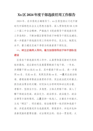 Xx区2024年度干部选拔任用工作报告