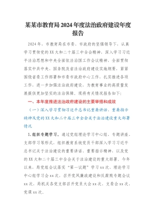 某某市教育局2024年度法治政府建设年度报告