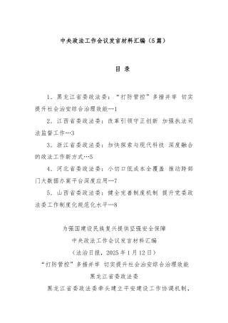 (5篇)中央政法工作会议发言材料汇编