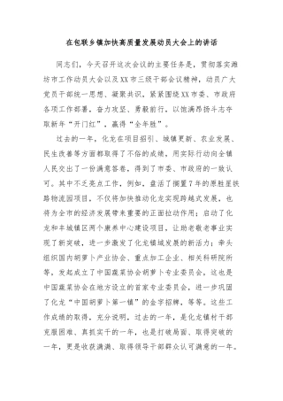 在包联乡镇加快高质量发展动员大会上的讲话
