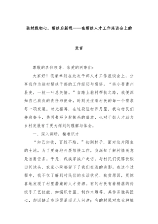 驻村践初心，帮扶启新程——在帮扶人才工作座谈会上的发言