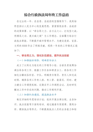 综合行政执法局年终工作总结