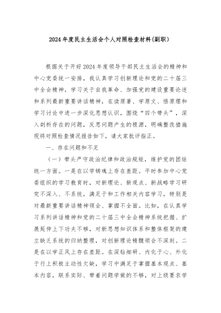 2024年度民主生活会个人对照检查材料(副职）
