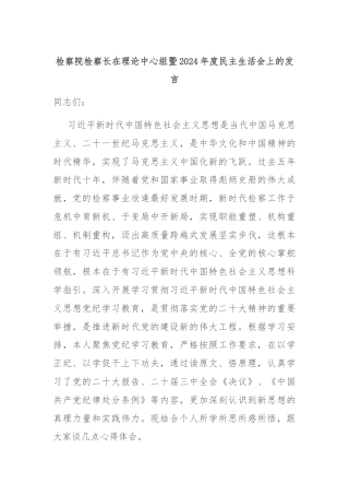 检察院检察长在理论中心组暨2024年度民主生活会上的发言