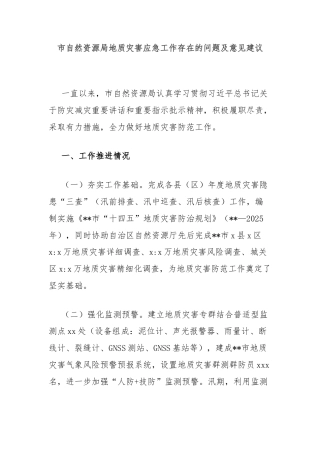 市自然资源局地质灾害应急工作存在的问题及意见建议