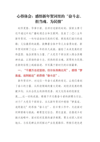 心得体会：感悟新年贺词里的“奋斗志、担当魂、为民情”