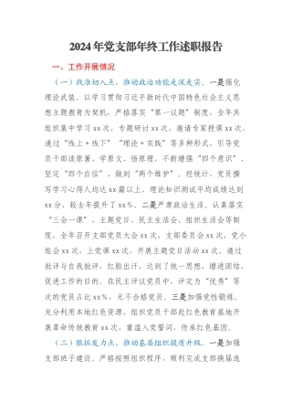2024年党支部年终工作述职报告