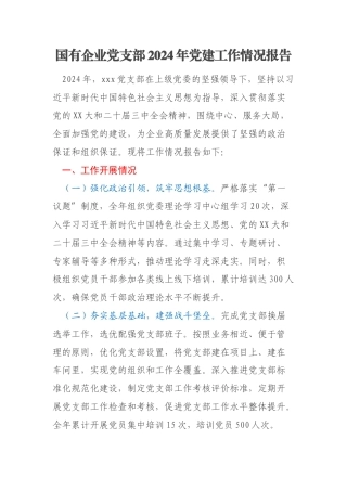 国有企业党支部2024年党建工作情况报告