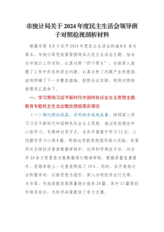 市统计局关于2024年度民主生活会领导班子对照检视剖析材料