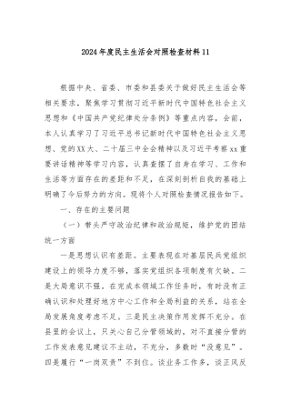 2024年度民主生活会对照检查材料11