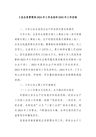 X县应急管理局2024年工作总结和2025年工作安排