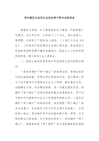 党外副区长在民主生活会学习研讨会的发言