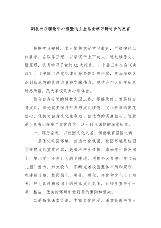 副县长在理论中心组暨民主生活会学习研讨会的发言