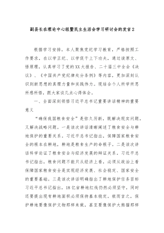 副县长在理论中心组暨民主生活会学习研讨会的发言2