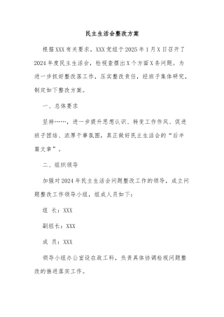 民主生活会整改方案