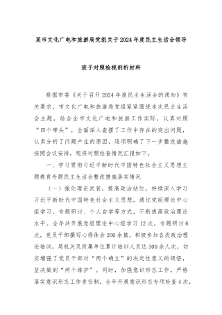 某市文化广电和旅游局党组关于2024年度民主生活会领导班子对照检视剖析材料
