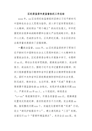 区纪委监委年度监督执纪工作总结