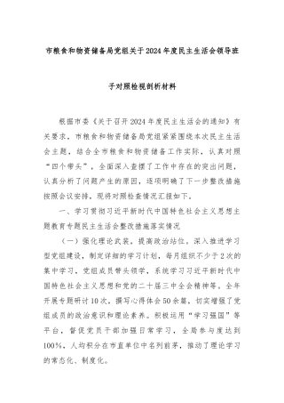 市粮食和物资储备局党组关于2024年度民主生活会领导班子对照检视剖析材料
