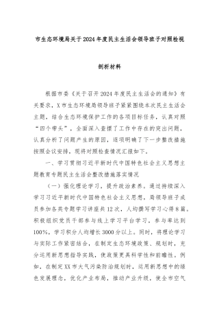 市生态环境局关于2024年度民主生活会领导班子对照检视剖析材料
