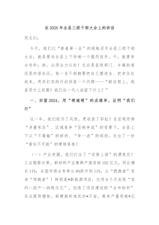 在2025年全县三级干部大会上的讲话