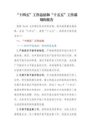 “十四五”工作总结和“十五五”工作谋划的报告