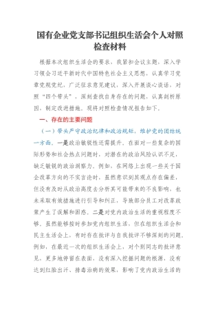 国有企业党支部书记组织生活会个人对照检查材料