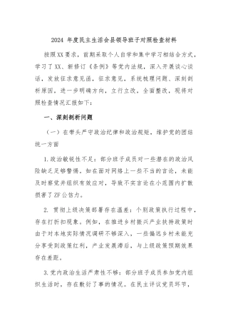 2024 年度民主生活会县领导班子对照检查材料