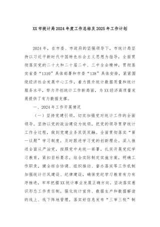 XX市统计局2024年度工作总结及2025年工作计划