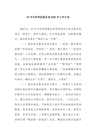 XX市行政审批服务局2025年工作计划