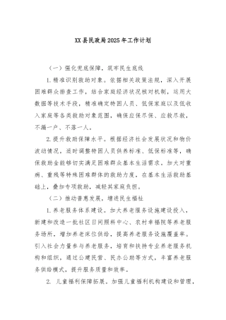 XX县民政局2025年工作计划