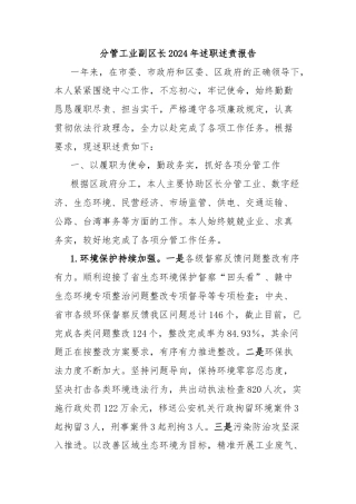 分管工业副区长2024年述职述责报告